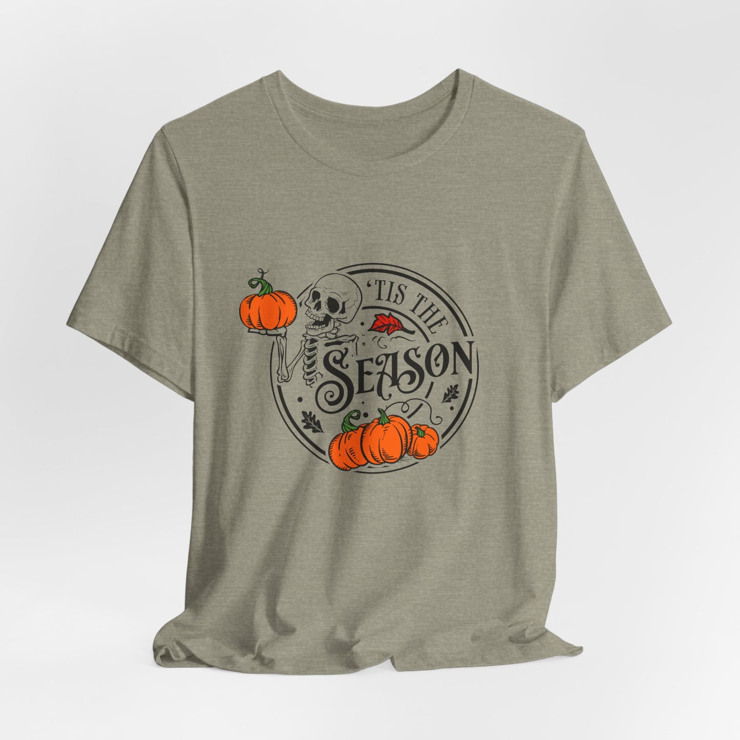 Tis the Season Halloween Skeleton Pumpkin Short Sleeve Tee