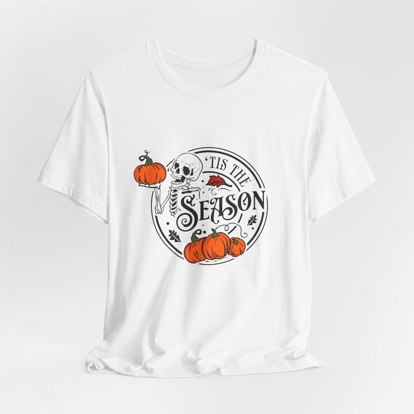 Tis the Season Halloween Skeleton Pumpkin Short Sleeve Tee