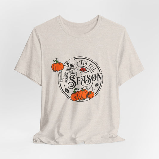 Tis the Season Halloween Skeleton Pumpkin Short Sleeve Tee