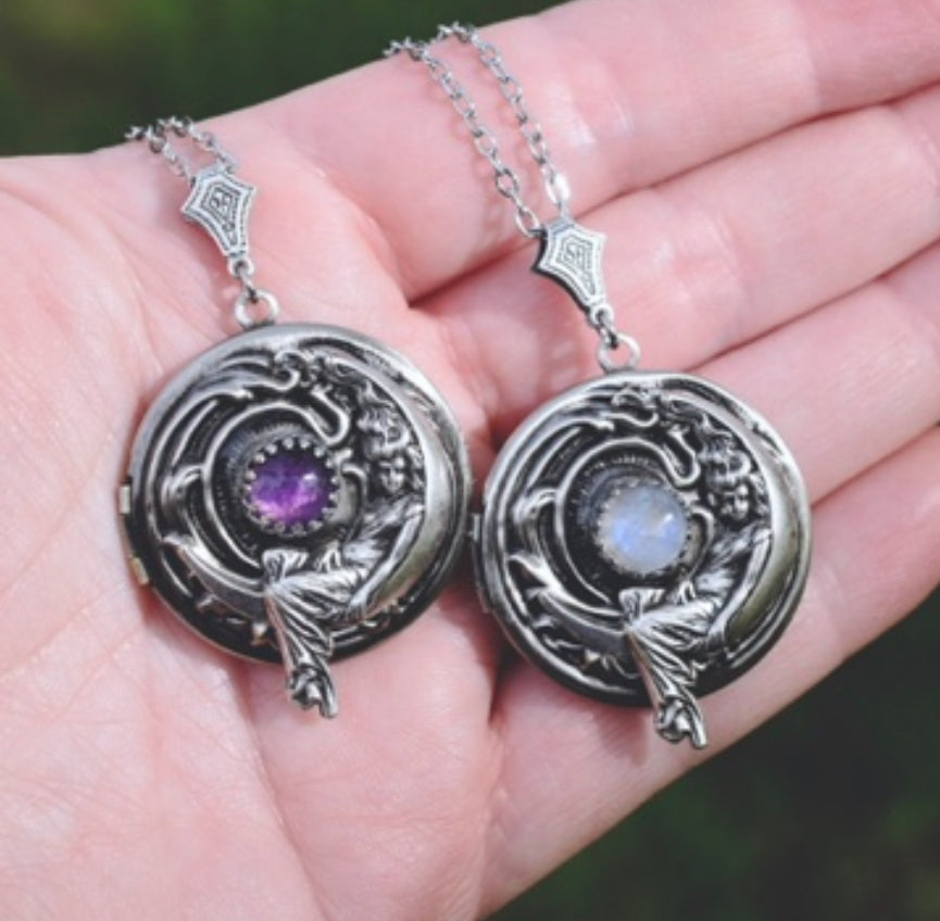 Amethyst Moon Goddess Photo Locket Necklace