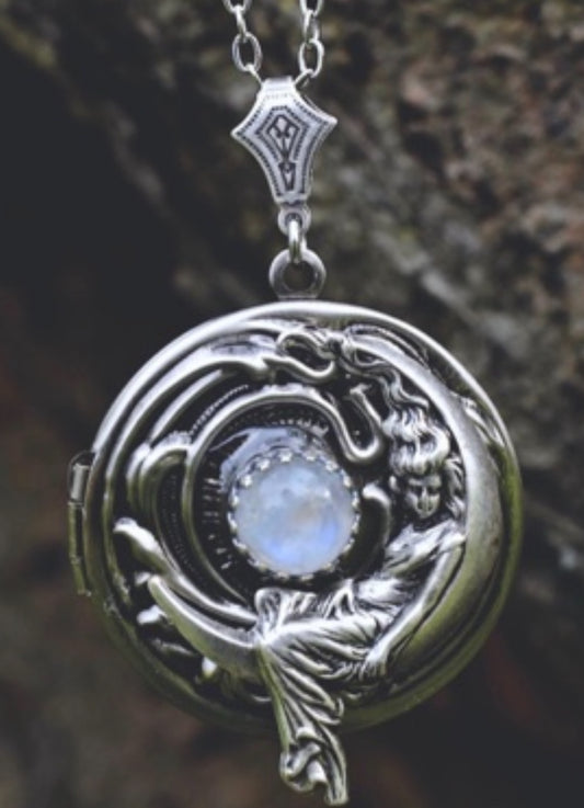 Moonstone Moon Goddess Photo Locket Necklace