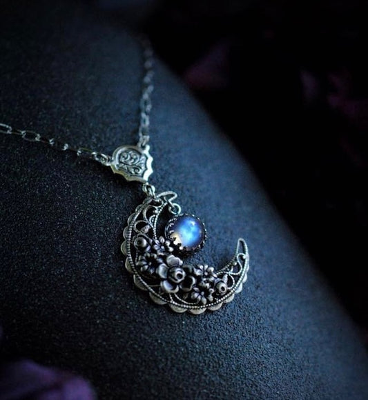 Moonstone Floral Moon Necklace