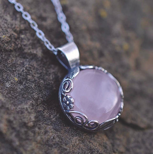 Rose Quartz Floral Framed Necklace