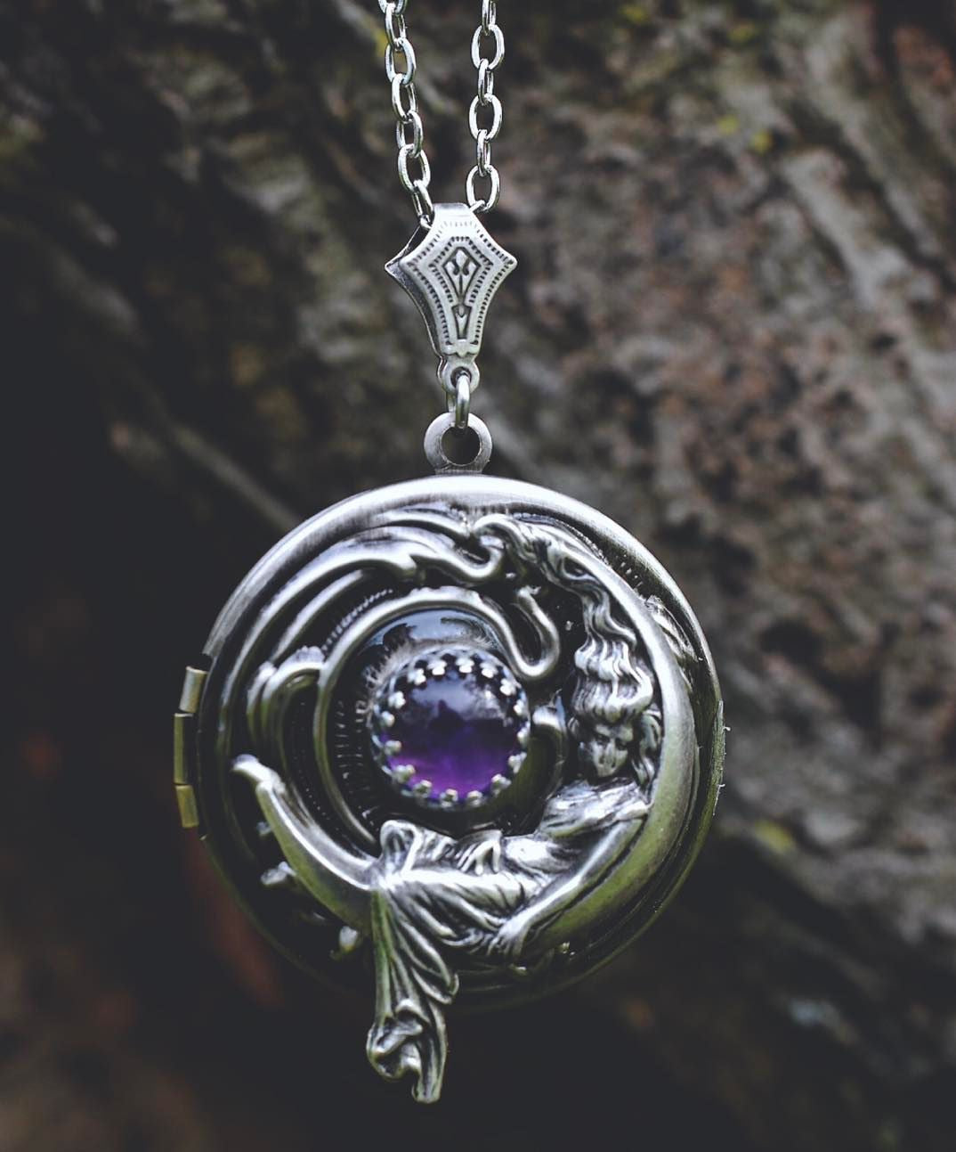 Amethyst Moon Goddess Photo Locket Necklace