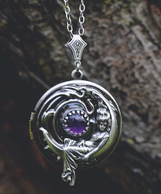 Amethyst Moon Goddess Photo Locket Necklace